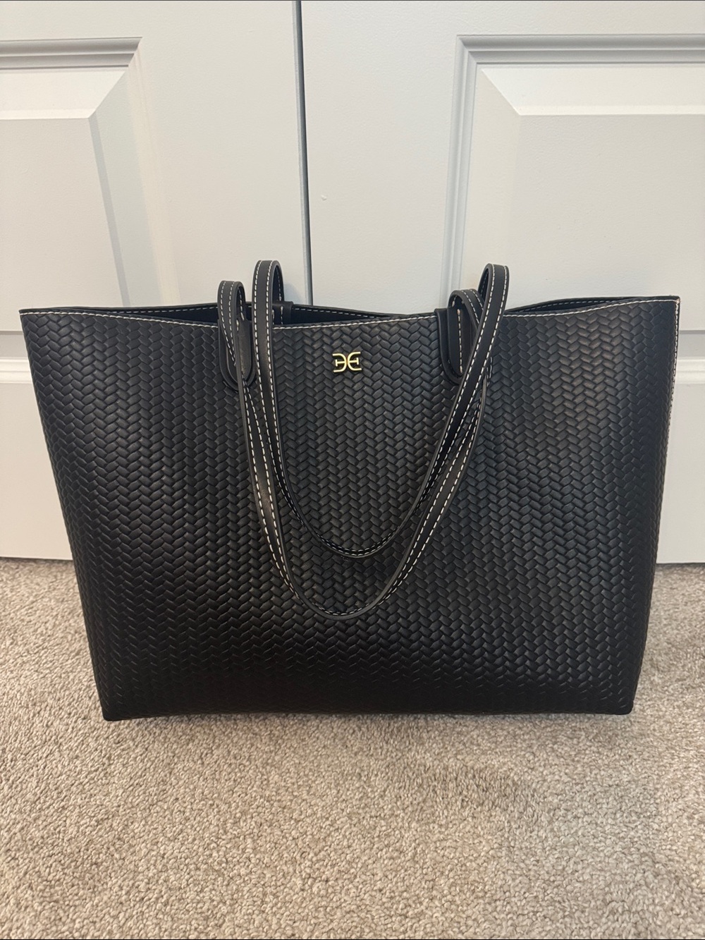 NWOT Sam Edelman Eva Large Woven Tote Bag & Pouch Black